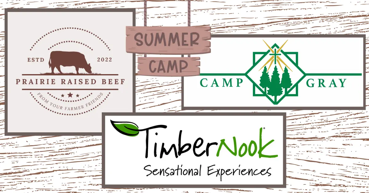 Summer Camp Guide Sponsors - TimberNook, Camp Gray, and Prairie Raised Beef