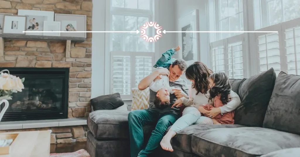 Family in living room on couch